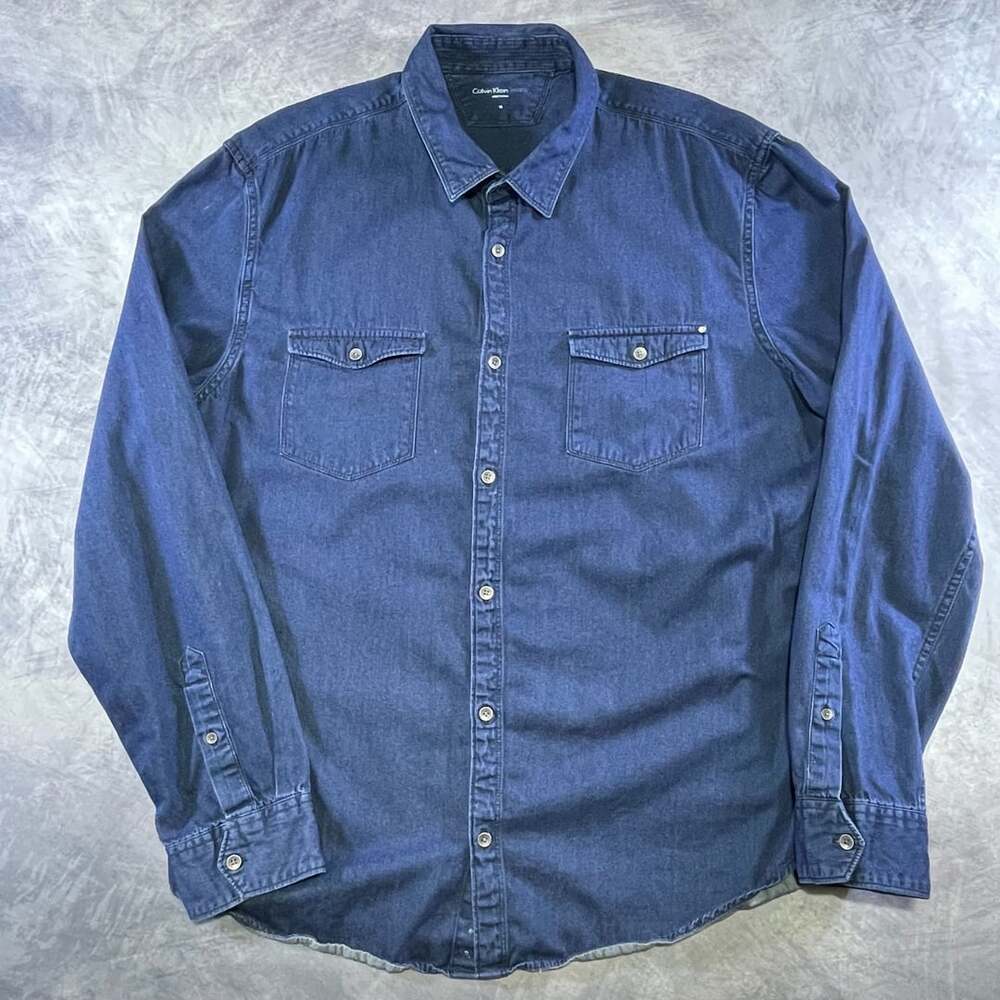 Calvin Klein Jeans Mens Blue Long Sleeve Button-Up Denim Shirt XL
